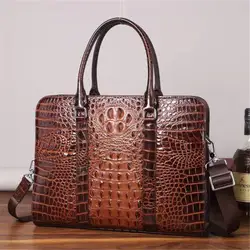 Кожаный портфель с крокодиловым принтом Мужская сумка из воловьей кожи мужская компьютерная деловая сумка на одно плечо Большая