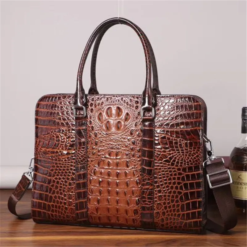 

Leather crocodile-print briefcase men's handbag cowhide men's computer business single-shoulder large-capacity satchel
