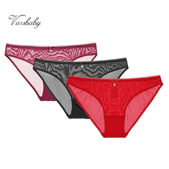 

Varsbaby sexy eyelash lace yarn bow transparent underwear low-rise briefs S-XXL panties 3pcs/lots