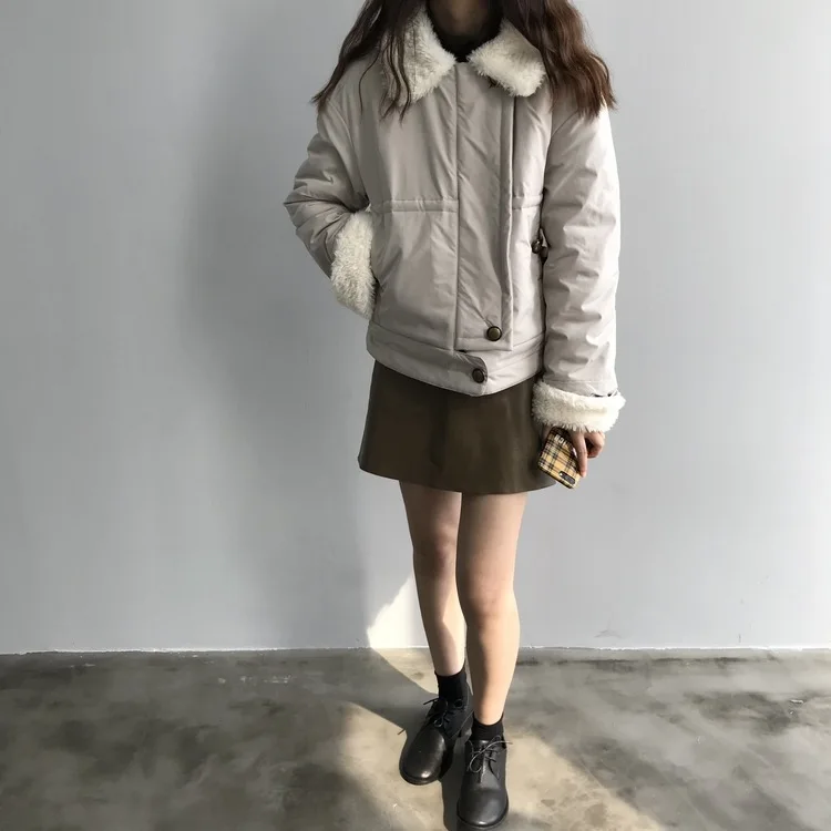 Winter New Pure Color Thickened Short Cotton Jacket Lamb Wool Bread Clothes for Women Chaquetas Mujer Invierno