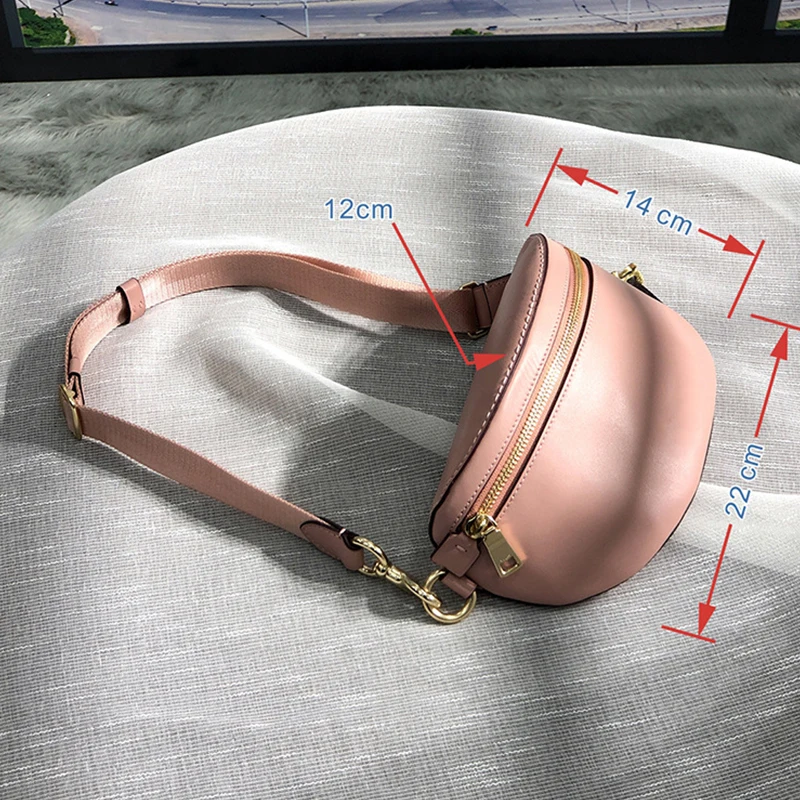

Women's chest bag 2019 new tide diagonal soft leather purse multifunctional wild outdoor leather pink bag ladies diagonal bagbag