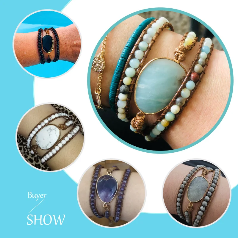 Mode Kralen Boho Armband Sieraden Handgemaakte Natuurstenen Charme 3 Strengen Wrap Armbanden