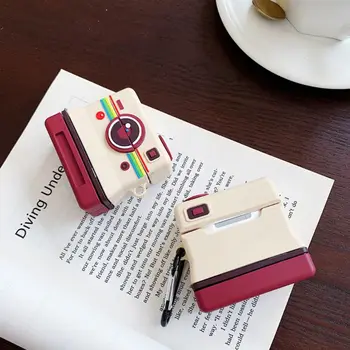 

Retro Camera Protective Case Silicone Cover with Carabiner for Airpods 1/2 Kit