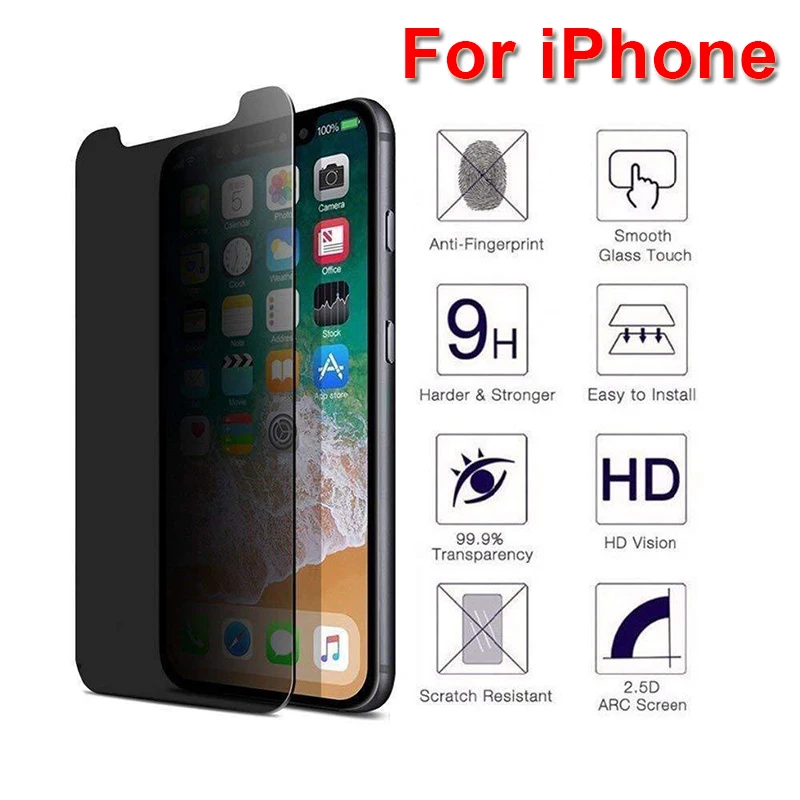 

Half Privacy Screen Protector Anti Blue Protective Film for IPhone 8 6S Plus X XR XS 11 Pro Max Anti Spy Tempered Glass Film