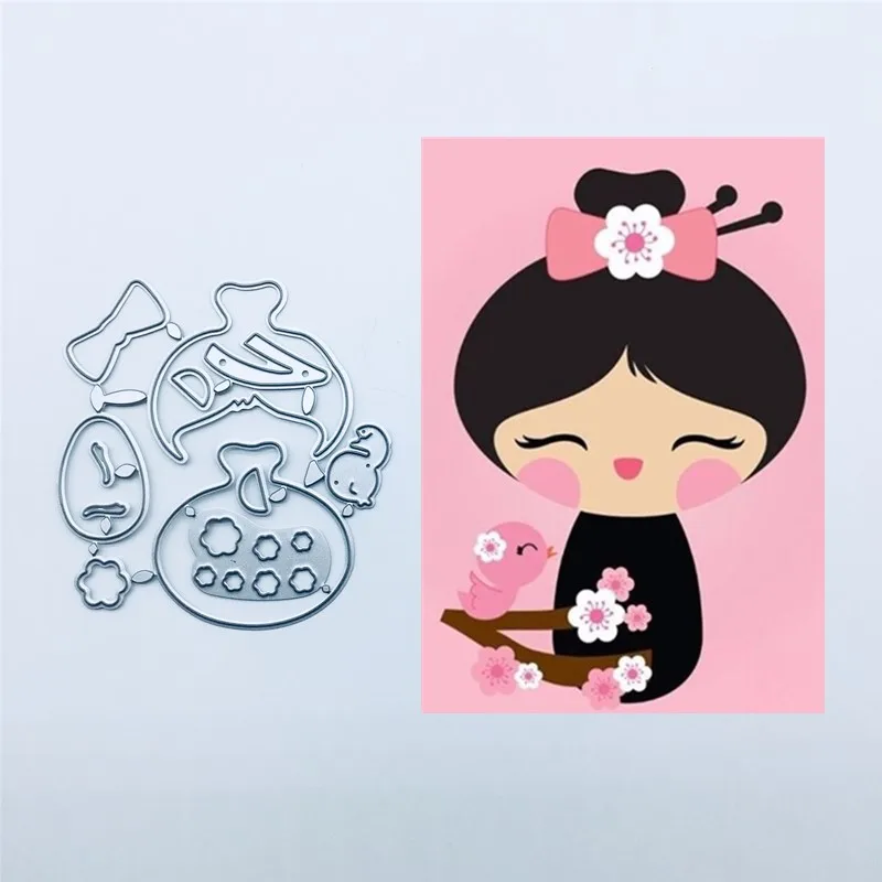 

Cherry blossom girl and bird Metal Cut Dies Stencils for Scrapbooking Stamp/photo album Decorative Embossing DIY Paper Cards