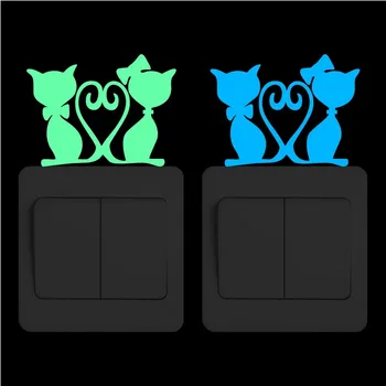 

Romantic Cat Lovers Heart Light Switch Sticker Glow in the Dark Cartoon Animal Wall Sticker Wedding Room Decor Luminous Stickers