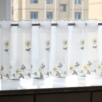 

Short Curtain Cute Daisies Design Bay Window Half Curtain for Kitchen Coffee Curtain for Living Room Sheer Voile Drapes DL-Q0203