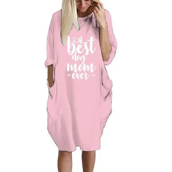 

New Fashion T-Shirt For Women Pocket Best Dog Mom Letters Print Tops T-Shirt Women Female Tshirt Funny Plus Size Cotton Cactus