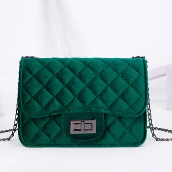 

2019 New Autumn and Winter Plush Surface Rhombus Chain Bag Single Shoulder Bag Slant Span Bag Handbag Women Bag Purses