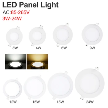 

Cool/Warm White LED Recessed Panel Light Round Ceiling Lamp 3/6/9/15/18/24W 85-265V Recessed LED Ceiling Panel Down Light