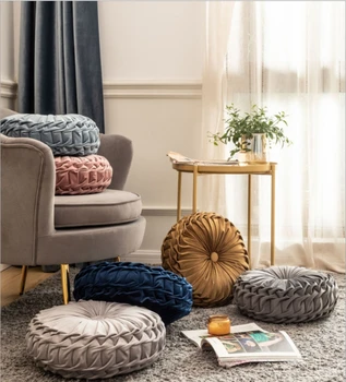 

Solid Color Round Shape Cushion Home Pumpkin Cushion Living Room Sofa Decoration Pillow Office Chair Cushions Luxury Velvet