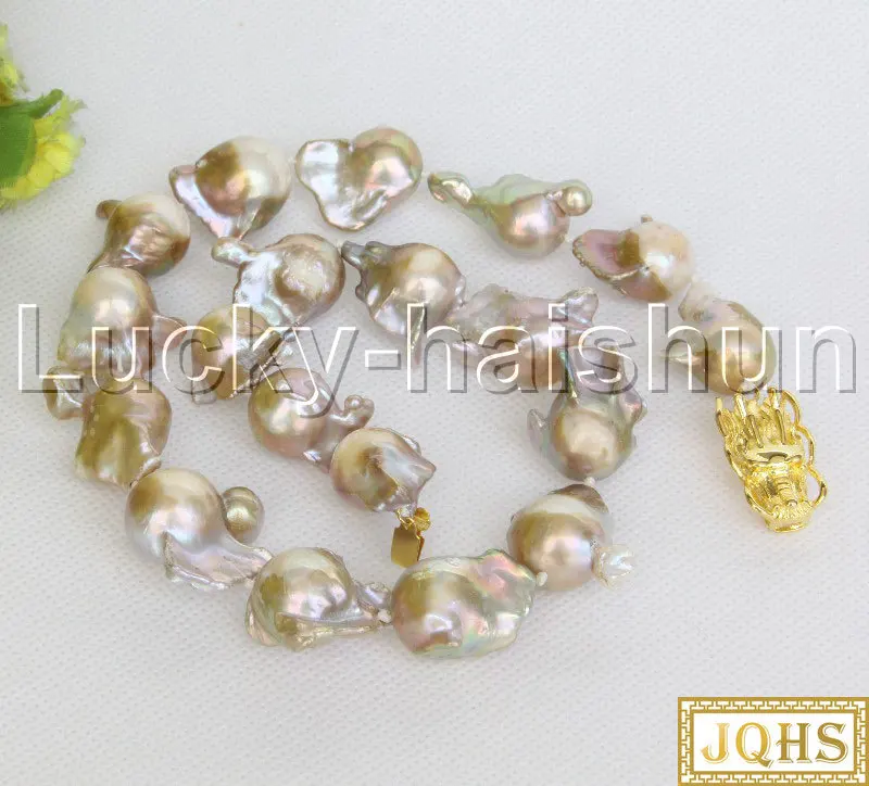 

Natural 25mm Baroque String Beaded Purple Reborn Keshi Pearls Necklace J12462