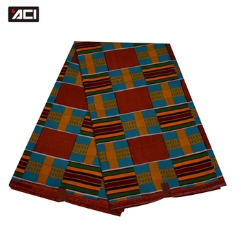 

ACI Newest Ghana Kente Fabric 6 Yards Polyester African Real Wax Prints Fabric Tissu Africain Ghana Kente Cloth For Patchwork