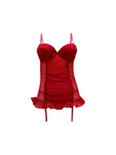  Christmas Women Corsets Sexy Lace Underwear With  Underwire Cup Bra Ruffles Red /Black Underwear sets thong S M L XL   NO.JL141 