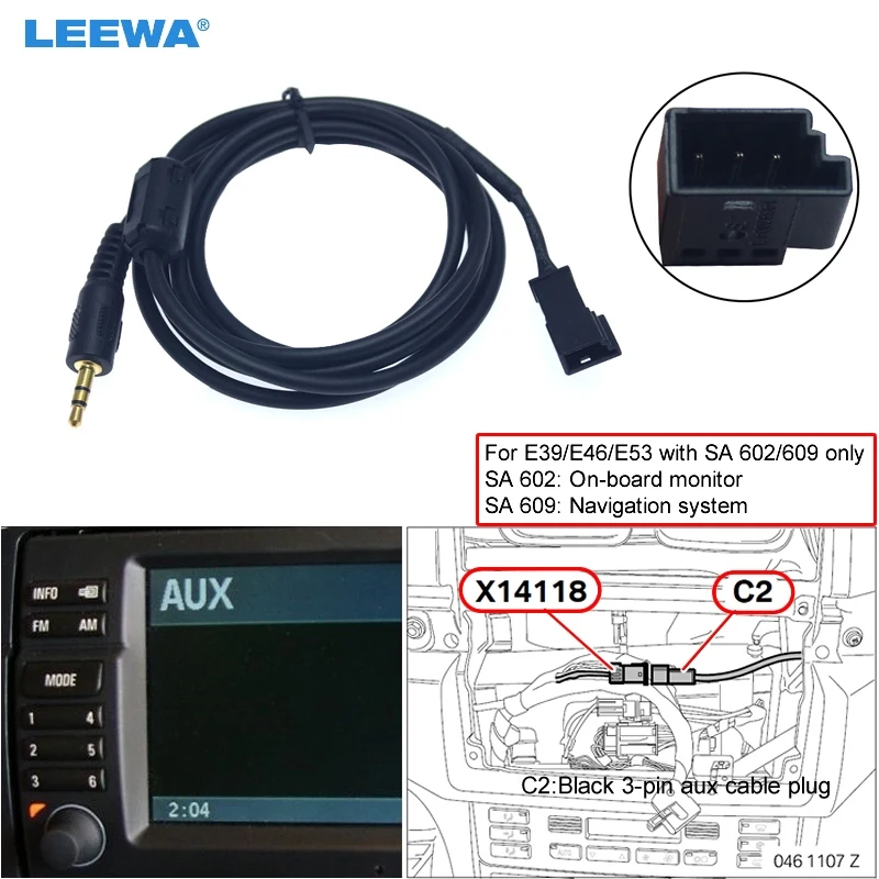 

LEEWA 5 шт. 3,5 мм разъем для 3-Pin разъем AUX жгут проводов для BMW E39/E46/E53 с навигацией Системы (SA 602/609)