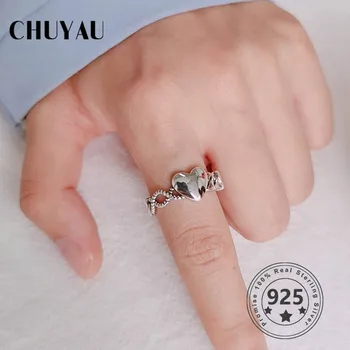 

Chuyau 925 Sterling Silver Opening Adjustable Love Heart-shaped Silver Ring For Woman Birthday Gift fine jewelry best gift