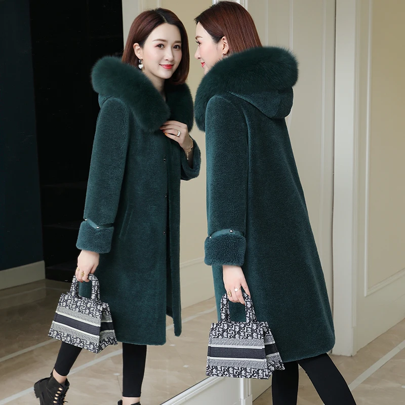 

Real Fur Coat Fox Fur Collar 100% Wool Jacket Autumn Winter Coat Women Clothes 2020 Korean Vintage Sheep Shearling Tops ZT3649