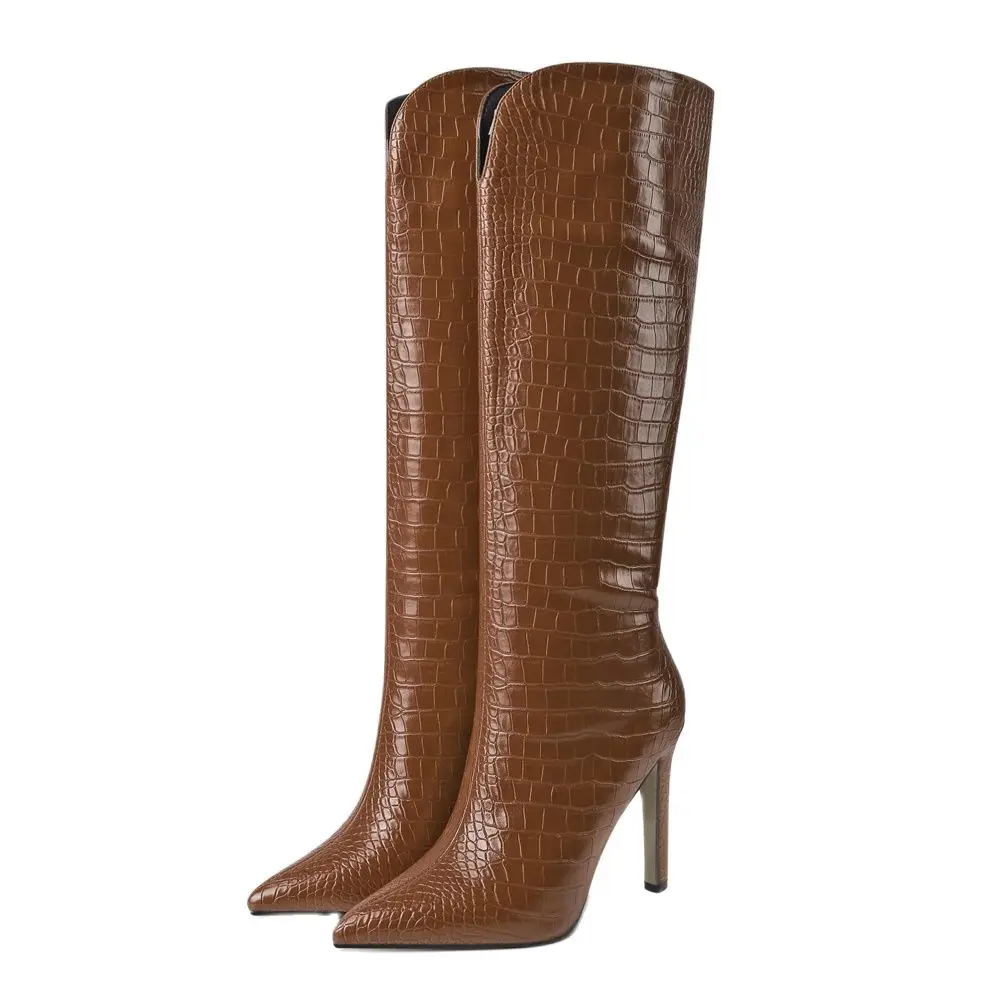 2021 Sexy Red High Heel Knee High Boots Women's shoes Concise Fashion Stliettos toe Pointed Toe Autumn Winter Ladies Shoes New