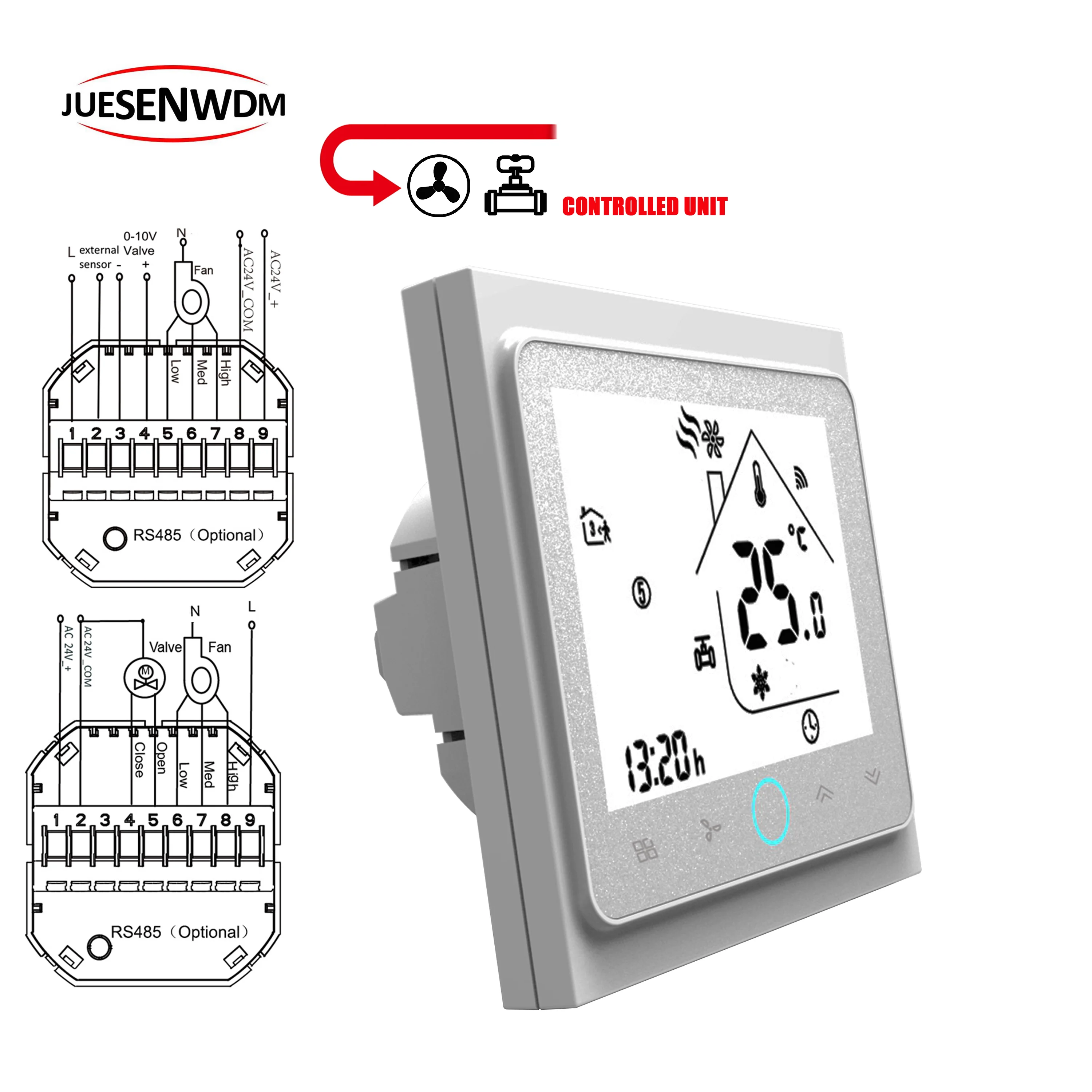 Eu 24v Thermostat Rs485 010v Analog For Fan Coil Unit 3speed Dry