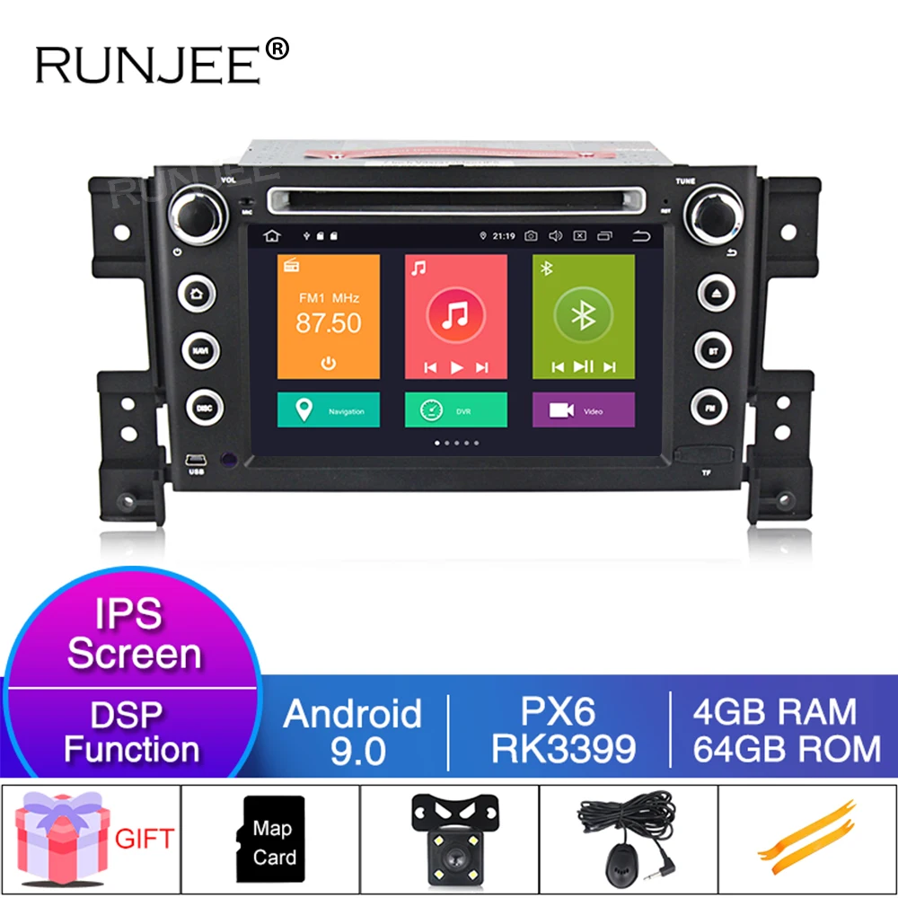 

RUNJEE 2 Din PX6 Android 9 Auto Radio Car Multimedia player For SUZUKI/Grand Vitara car stereo RAM 4GB ROM 64GB DSP BT WIFI