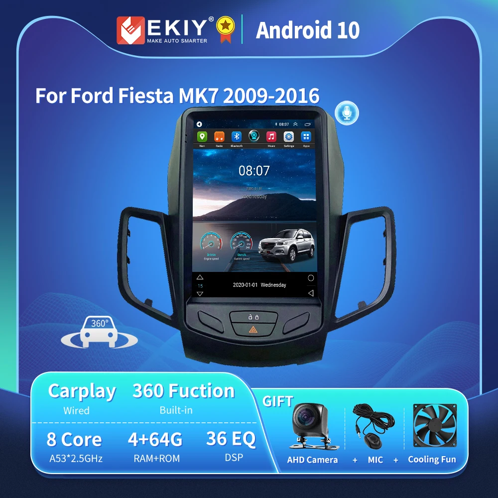EKIY для Ford Fiesta MK7 2009-2016 Android 10 автомобильный радиоприемник с навигацией GPS стерео