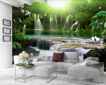 

Customized 3D Wallpaper Flowing Water Makes Money Fumantang Living Room Sofa Background Wall Mural