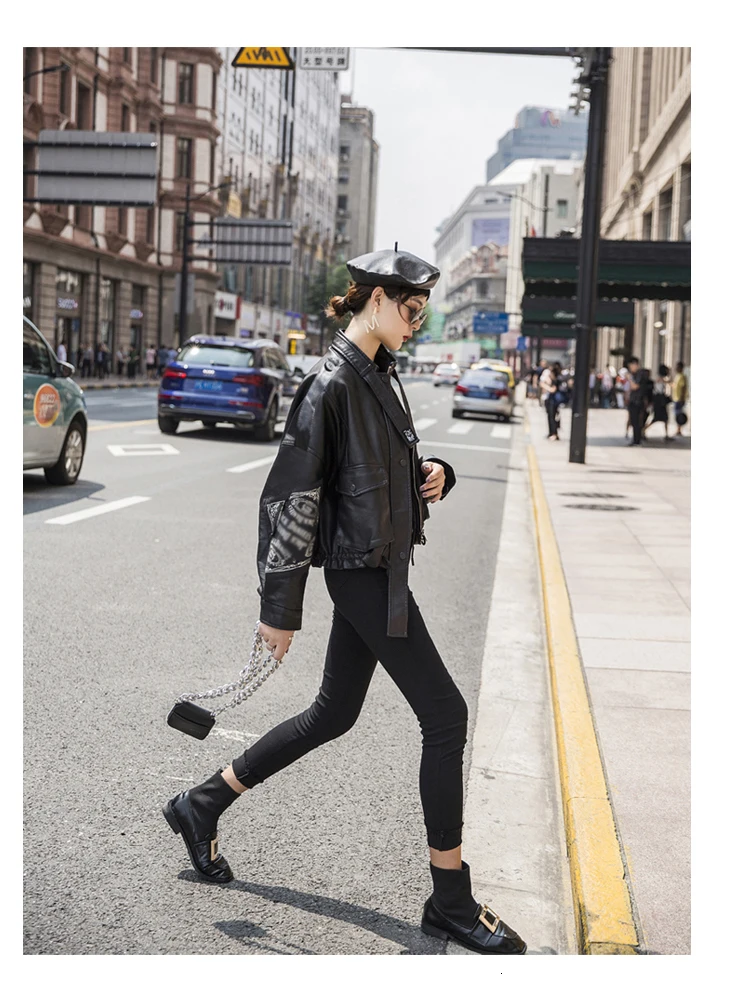 LANMREM Leather Jacket Female Spring And Autumn New Locomotive Loose Lapel Zipper Shine Pu Leather Coat 19B-a180