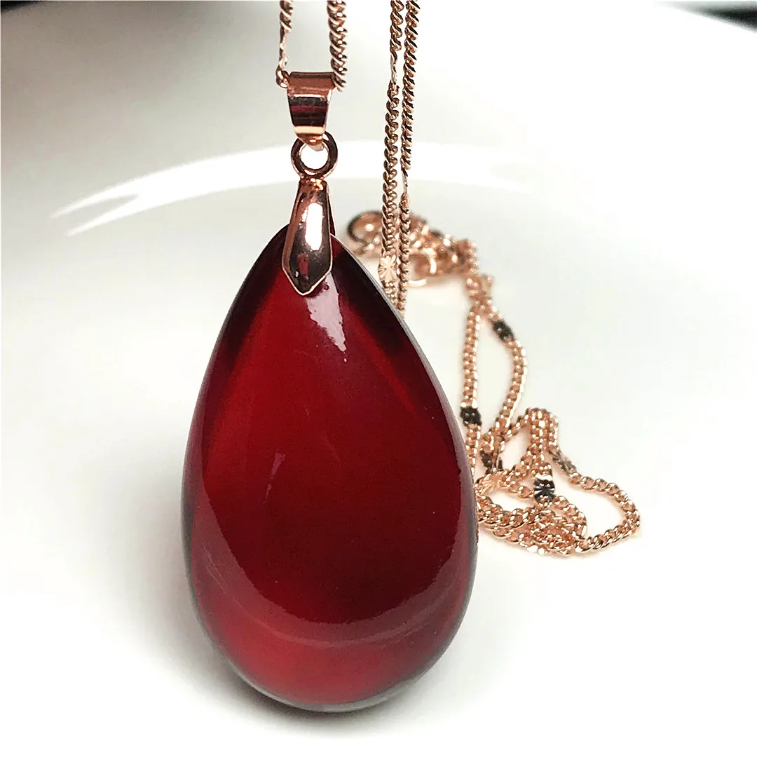 Red Blood Amber Pendant,Natural Red Blood Amber Stone Pendant Jewelry For Women Lady Men Crystal Beads Necklace Silver 35x21x12mm Water Drop Stone AAAAA 