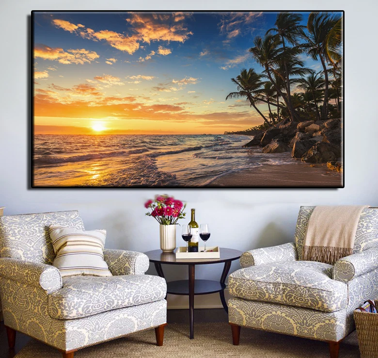 Canvas Painting Phu Quoc Island Vietnam Posters Golden sun and beach Parlor Landscape Wall Art Decorative Paintings | Дом и сад