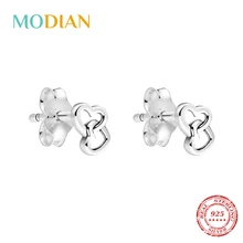 Modian, дизайн, двойные романтические серьги-гвоздики в форме сердца, простые крошечные модные 925 пробы серебряные серьги для женщин, ювелирное изделие, подарок