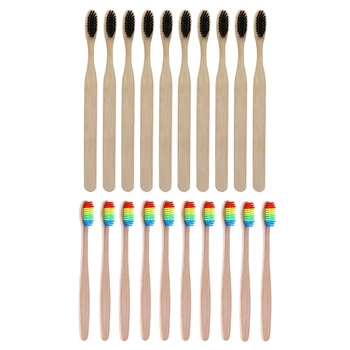 

20PCS Environmentally Wood Rainbow Toothbrush Bamboo ToothBrush Bamboo Fibre Wooden Handle Tooth Brush Whitening(Rainbow&Black)