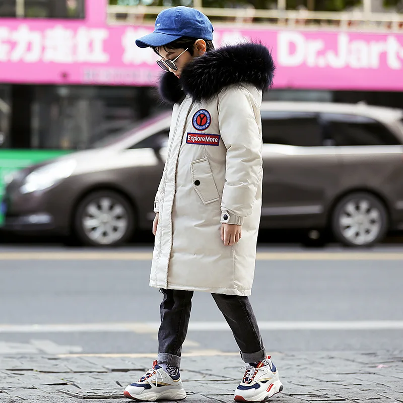 

OLEKID 2019 Kids Boys Winter Jacket Hooded Fur Collar Warm Long Down Jacket For Teenagers 7-16 Years Children's Outerwear Coat