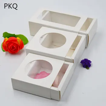 

10Pcs Blank Drawer Box With Clear Window Black Kraft Gift Box Small Jewelry Packing Box Wedding Candy Boxes 11.3x11.3x4.7cm