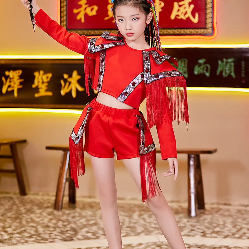 New Year'S Day Children'S Clothing Festive Performance Dance Costume Girls' Jazz Dance Clothing Hip Hop Clothes Kids Show Wear