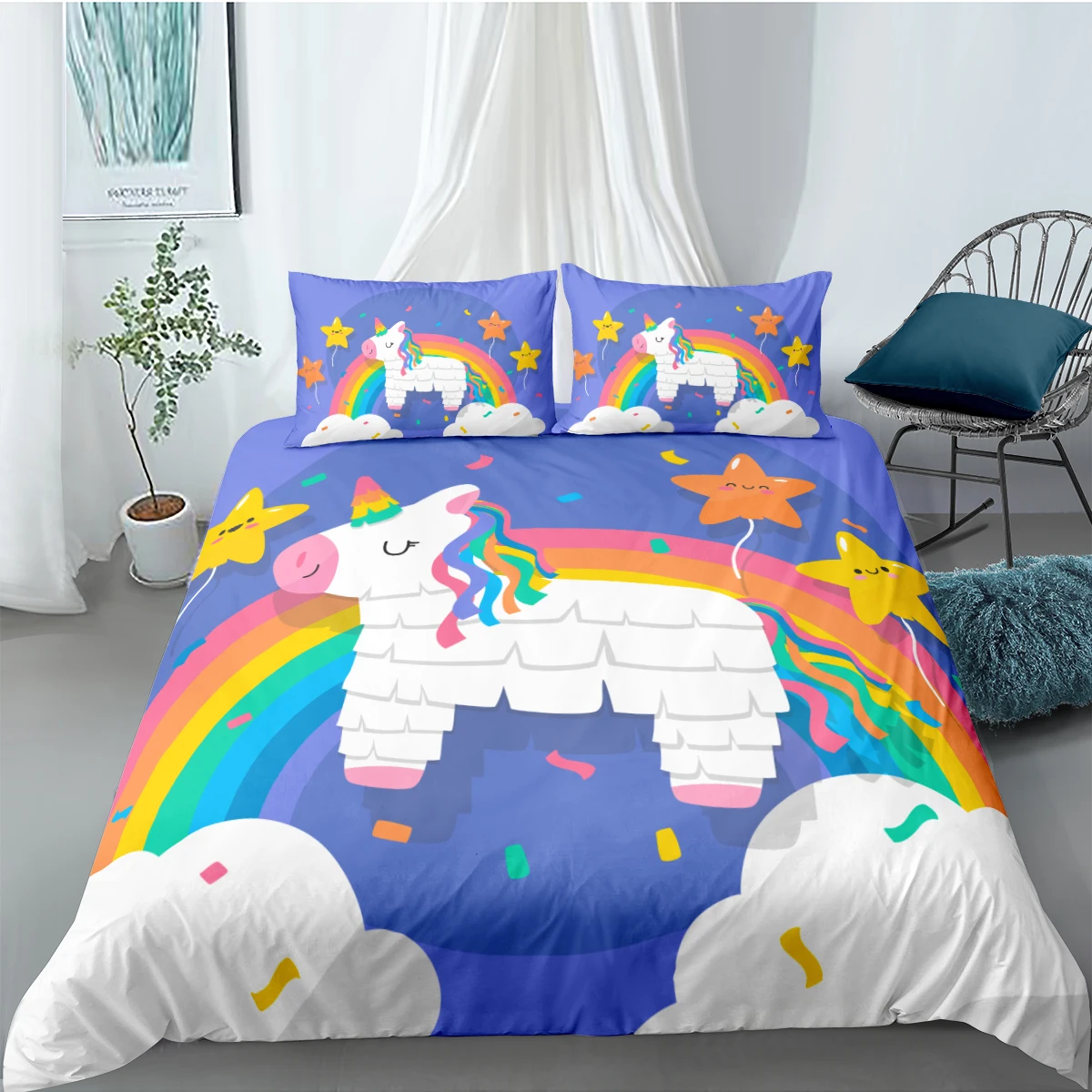 

Cartoon Duvet Cover Sets 3D Unicorn Comforter Cases Pillow Covers Full Double Single Twin Queen King Size 140*210cm Bedding Set