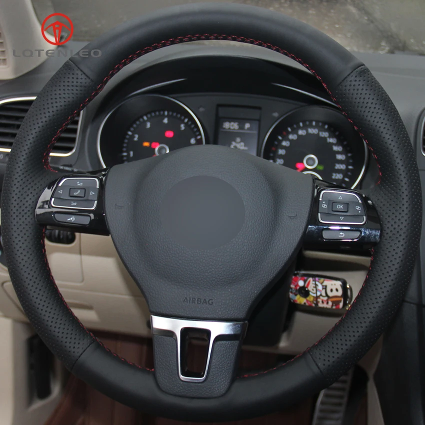 Lqtenleo Black Genuine Leather Diy Car Steering Wheel Cover For