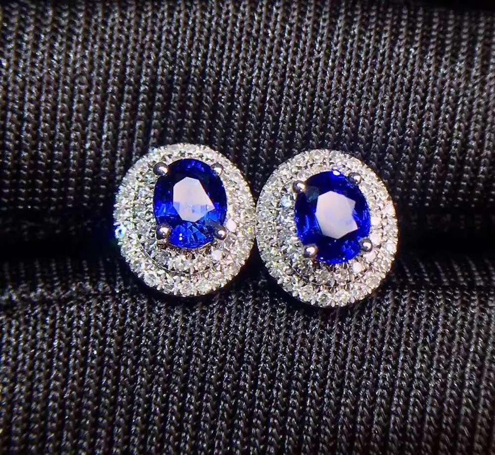 Сапфировые серьги-гвоздики настоящие чистые 18 К золотые украшения натуральный Королевский синий сапфир 0.88ct драгоценные камни серьги-гвоздики для женщин