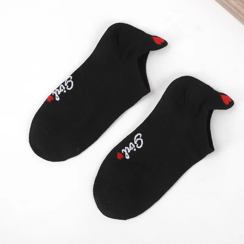 Style02 Black Милые носки с принтом в форме сердца, модные забавные носочки на каблуке с блестящим золотым шелком и красным сердцем, Прямая поставка - Цвет: Style02 Black
