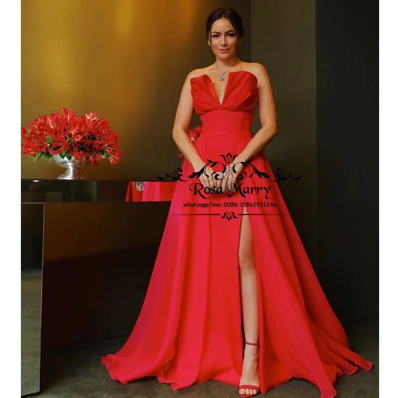 

Sexy Red Plus Size Cheap Evening Dresses 2020 Yousef Aljasmi A Line High Split Design Formal vestidos de fiesta de noche