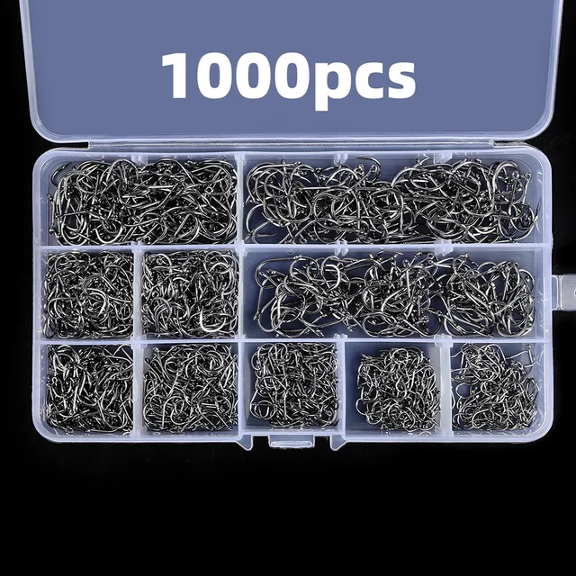 Fishing Hooks 100-1000 Pieces of Fish Hook Box Set Saltwater Fresh Water High Carbon Steel Fish Hook Accessories Fishing Gear