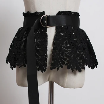 

[EWQ] New Pattern Summer Spring 2020 Fashion Tide Black Lace-up Waist Lace Hollow Out Hook Flowe Belt Women QC569