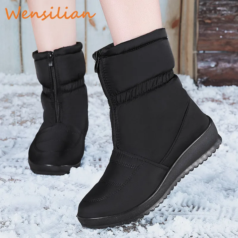 

Women Winter Snow Boots Female Mid Calf Waterproof Booties Warm Plush Zipper Botines Ankle Snow Ladies Shoes 2019 Botas Mujer