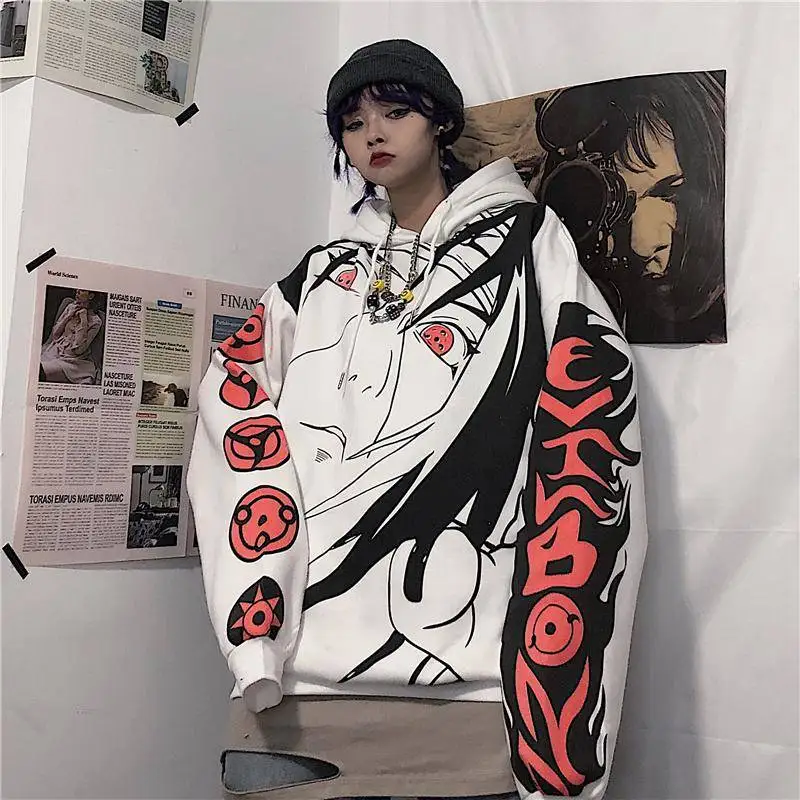 Goedkoop Anime Naruto Hoodies Streetwear Paar Winter Jas Mode Losse Cartoon Sasuke Japan Hoodie Sweatshirt Unisex Hoodie Mannen Vrouwen