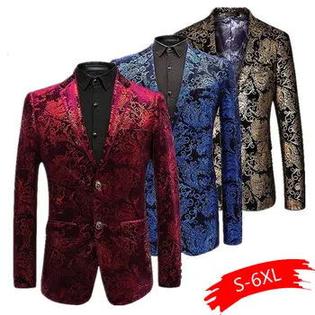 

Velvet Silver Blazer Men Paisley Floral Jackets Wine Red Golden Stage Suit Jacket Elegant Wedding Mens Blazer Plus Size M-6XL