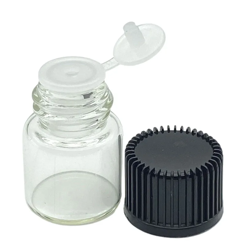 

100pcs 1ml Perfume Sample Clear Glass Bottle With Pull Orifice Reducer Screw Cap Mini Empty Vials Essential Oil Jar