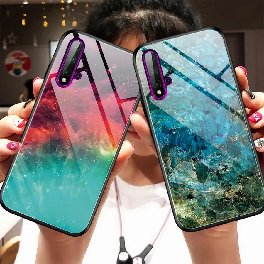 Marble Tempered Glass Case For HUAWEI Nova 5 Pro 5i 4E 3e 4 Starry Gradient Soft Silicon Phone Cover Fundas Capa |