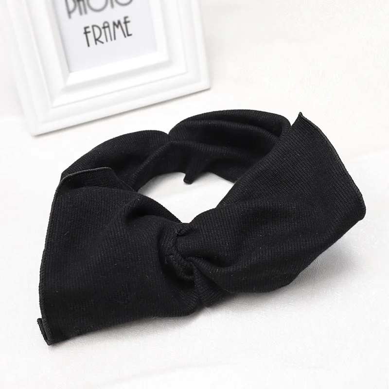 Fashion Big Bow Headband For Women Girls Hair Accessories Solid Turban Elastic Hair Bands Winter Knit Headwrap Hair Bows - Цвет: C509 black