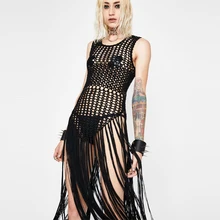 Черное Трикотажное сексуальное Сетчатое боди с бахромой, Женский певец, бар, ночной клуб, DJ Gogo, джазовый костюм, вечерние комбинезоны DWY2540