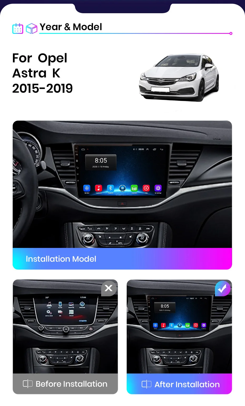 Junsun V1 pro AI Voice 2 din Android Auto Radio for Opel Astra K 2015