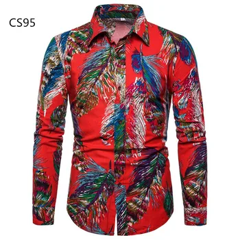 

Men Shirts Casual Fashion Lapel Print Long Sleeve Shirt Top Blouse High Quality Males Social Shirts Comfortable Plus Size 5XL